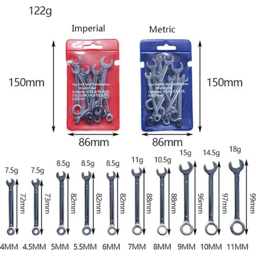 10pcs Mini Spanner Wrenches Set Key Ring Spanner Explosion-proof Pocket British/Metric Type Wrenches