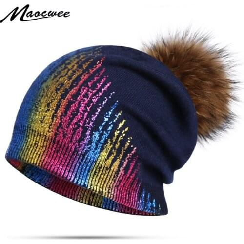 New Womens Bronzing And Hot Silver Beanies Pompom Hat Spring Wool Knitted Hats Ladies Metal Multicolor Beanie Cap Skullies