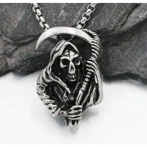 Titanium steel cross skull Grim Reaper Scythe pendant necklace for men personality Hip Hop Punk trend party jewelry specialoffer