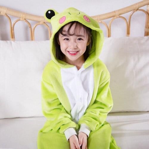 Warm Kids Pajamas Animal Onsies Flannel Childrens Sleepwear Green Frog pajamas For Girls Boys Nightgown Cosplay
