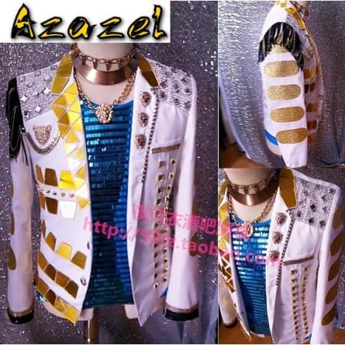 HOT Korean new personalized concert stage costumes nightclubs Dj bars male singers suit mens Fashion mirror surface tide jacket