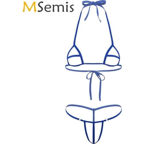 Sexy Micro Bikini Lingerie Set Womens Transparent Hollow Out Cup Mini Triangle Bra with G-string Thong Erotic Lenceria Underwear