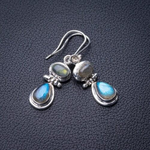 StarGems Natural Blue Fire Labradorite Handmade 925 Sterling Silver Earrings 1.5" E0773
