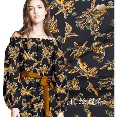 Silk Double Joe Fabric Autumn Leaf Printing Mulberry Silk Fabric Clothing and Dress Shirt DIY Sewing Material Summer