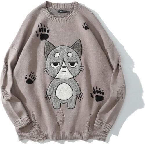 Sweater Pullover Women Lazy kitten College Style Knitted Crop Casual Autumn Winter 2021 kpytomoa Tops O-Neck Aesthetic свитера