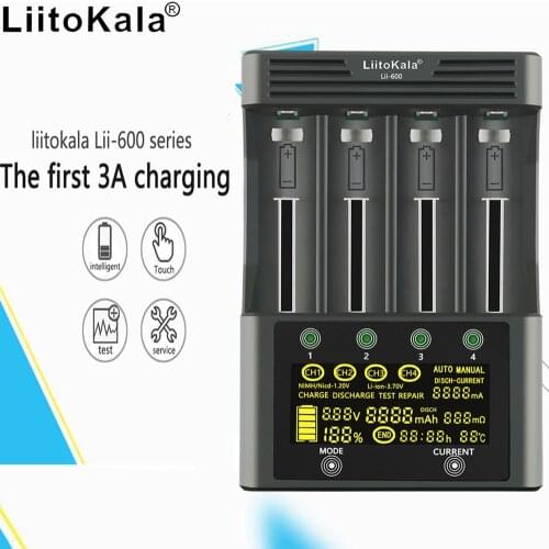 LiitoKala lii-600 Li-ion-3.7V Ni-MH1.2V Battery Charger 4 Slots Independent Charging Portable 18350 16340 14500 Battery Charger