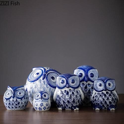 Vintage Owl Sculpture Cute Animal Statue Ceramic Decoration Bookcase Living Room Decoration Figurines Modern Crafts Home Decor
