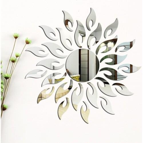 DIY Sun Flower Mirror Wall Stickers Acrylic Wall Decor Sticker Decal Removable Bathroom Decorative Mirror Room Home Decoration