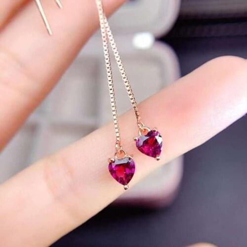 Fashion romantic heart Peach S925 silver natural red garnet drop Ear line natural gemstone women birthday party gift jewelry