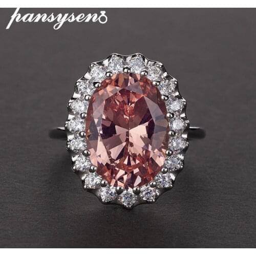 PANSYSEN Solid 925 Sterling Silver 10x14MM Margonite Wedding Engagement Rings for Women Top Quality Circle Gem Ring Fine Jewelry