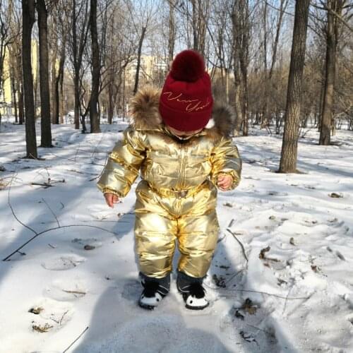Winter Children 90% White Duck Down Rompers Boys Big Natural Fur with Hooded Clothes Girls Thicken Jumpsuit 1-5Y Kids Snow Suit