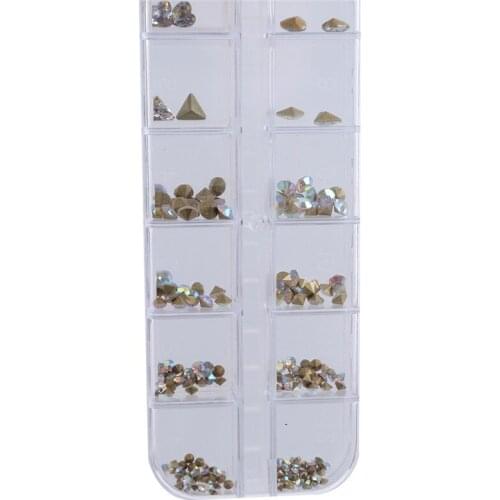 1set Of Gold And Silver Art Nail Jewelry Rivets Rhinestones Colored Moonstone Nail Polish Adhesive Srystal