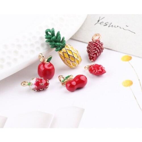 10pcs Zinc Alloy Enamel 3D Fruit Charms Apple Strawberry Pineapple Charms Pendants For DIY Jewelry Earrings Bracelets Accessory