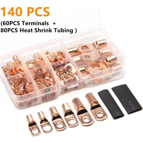 140PCS Car Copper Wire Ring Terminal Lug Closed End Crimp Terminals Connectors SC Battery Welding Bare Connectors Set