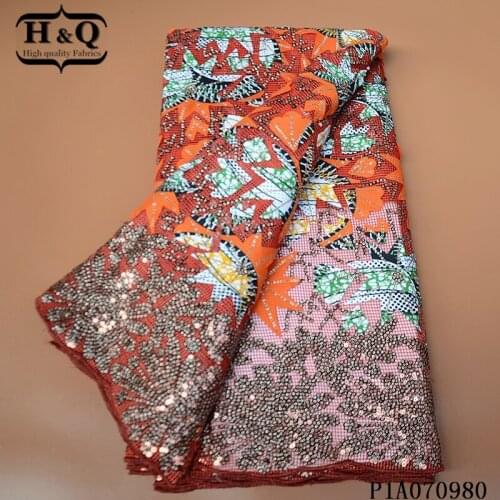 H&Q African Wax Lace Mix Sequin Fabric 5 Yards French Prints Fabric With Embroidery Nigerian Lace For Party Wedding Dress Women