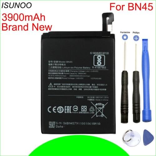 ISUNOO BN45 3900mAh Mobile Phone Battery For Xiaomi Mi Note 2 Redmi Note 5 With Repair Tools