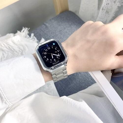 Classic Stainless Steel Wristband & TPU Case for Apple Watch Band SE6 5 40/44mm iWatch 4 3 2 1 38/42mm Metal Chain Link Bracelet