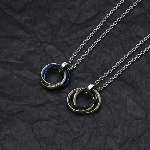 Fashion New Black Blue Circle Pendant Necklace Men Trendy Simple Stainless Steel Chain Men Necklace Jewelry Gift jp