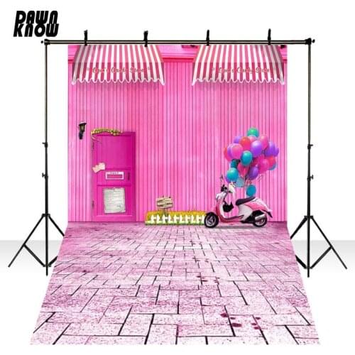 DAWNKNOW Pink House Balloon Photography Background Backdrops Brick Ground Wedding Children Photo Shoot Studio Photocall GY245