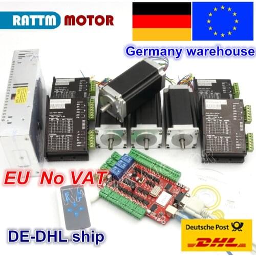 DE free VAT 4 Axis USBCNC Controller kit Nema23 Stepper Motor 425oz-in 112mm,3A Dual Shaft & 2740C Driver& 400W 36V power supply