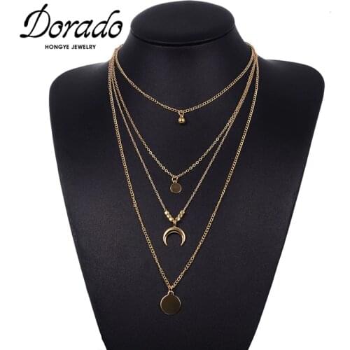 Dorado Luxury Classical Multilayer Choker Round Coin Long Crescent Moon Pendant Necklace Clavicle Chain Bohemia Jewelry Collier