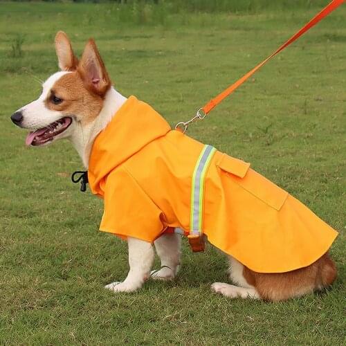 Corgi Dog Raincoat Waterproof Dog Coats Jumpsuit Pet Clothing Hoody PU Reflective Strip for Small Large Dogs