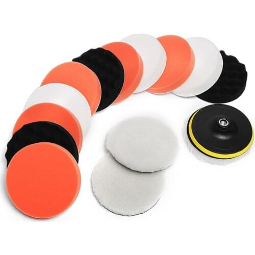 18Pcs Sponge Polishing Waxing Pad In Polishing Disc 150/180mm Buffing Pad For Car Polisher +M14 Drill Adaptor With Scrub Towel