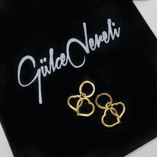 GULCE DERELI, DOUBLE HEART EARRINGS, HOOP EARRINGS, CHARM EARRINGS, GIFT BOX, GOLD/SILVER PLATED