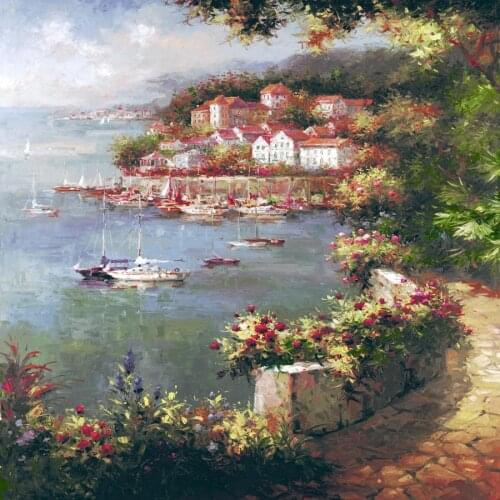 Italian garden oil paintings Mediterranean art modern Rose Path Handmade wall decor