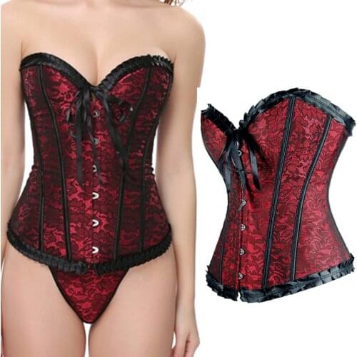 Women Corset Waist trainer Lace Sexy Corset Vintage Style Overbust Corsets and Bustiers Floral Lace Up Corset Top Lingerie