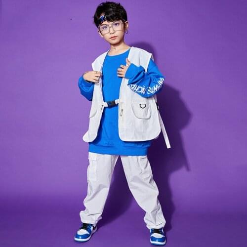 2021 New Modern Dance Hip Hop Clothes Children Jazz Performance Costumes Street Dance Outfits White Hiphop Pants Suit DN7661