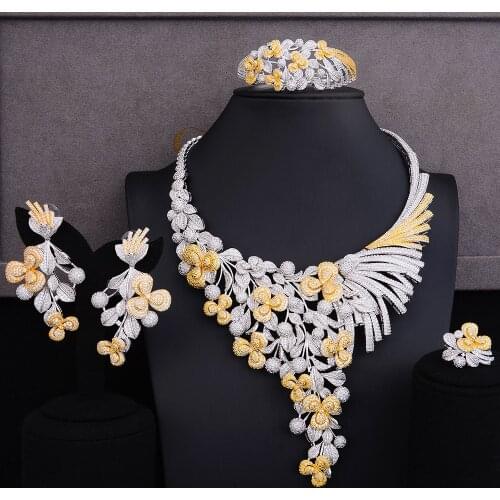 LARRAURI Charms 4Pcs African Jewelry Sets Luxury Nigerian Dubai Jewelry Set For Women Cubic Zircon Wedding Bridal Jewelry Sets