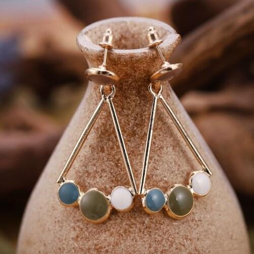 Personality Natural Dangle Drop Earrings Triangle Trendy Resin Stone Boho Ethnic Vintage Hanging Earrings Women Brincos Earring