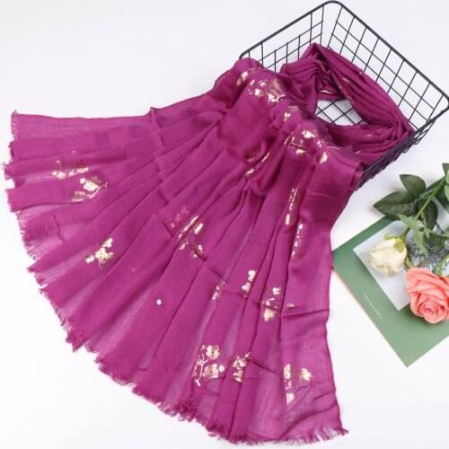 Hot Gold Floral Muslim Scarves Hijbas For Women Cotton Glitter Headscarf Shimmer Long Shawl Wrap Muslim Turban Stole 90x180cm