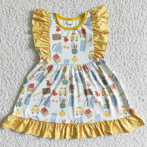 2020 New Cute childrens Flutter Sleeve Dress little Infant Toddler Girl Boutique Flower Printed Clothes Frocks