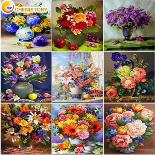 CHENISTORY Diy Painting By Number Flowers Drawing On Canvas Pictures By Number Kit HandPaint Acrylic Paint Art Home Decor Gift