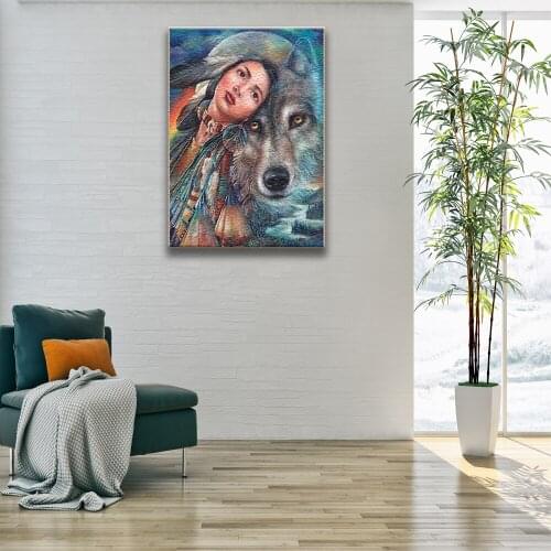 DIY Oil Painting By Numbers Woman Wolf Paint By Numbers For Adult Digital Drawing On Canvas Art Supplies Picture On Wall Loft