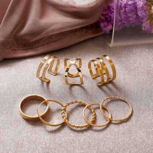 QCOOLJLY Gold Silver Color Rings Set For Women Vintage Heart Bow Twist Finger Ring Knuckle Female Fashion Jewelry Wedding Gifts