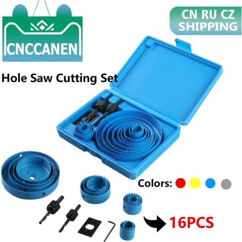 16PCS Hole Saw Cutting Set Kit Drilling Tool Wood Metal Cutter 19mm-127mm Mandrels Saws Core Drill Bits Woodworking Cutting Set