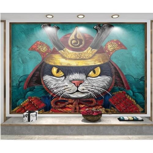 Custom mural on the wall 3d wallpaper Hand drawn Japanese style samurai big cat home decor photo wallpaper in the living room