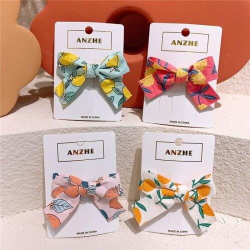 2021 New Fashion Childrens Hairpins Headwear Sweet Girl Fresh Simple Fruit Print Fabric Bow Duckbill Clip Kids Hair Accessories