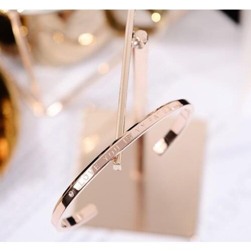 YUN RUO 2018 New Arrival Punk LOVE YOU IS MY FATE Bangle Rose Gold Color Women Birthday Gift Titanium Steel Jewelry Not Fade