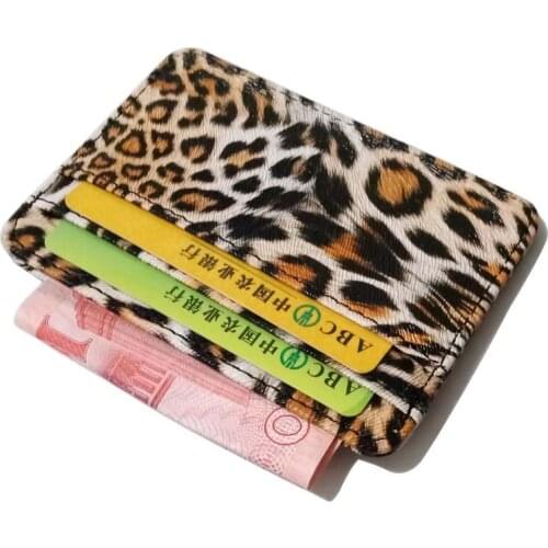 New Arrivals Small Mini Leopard Pattern PU Leather Bank Business Id Card Holder Wallet Case for Men Women with 6 Slots