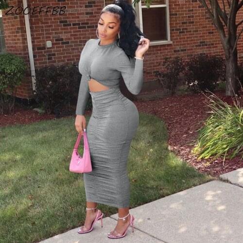 ZOOEFFBB Trendy Ruched Maxi Dress Fall Clothes for Women Long Sleeve Birthday Party Outfits Sexy Vintage Streetwear Y2K Dresses