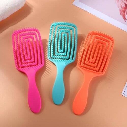 Portable Hollow Hair Scalp Massage Comb Salon Women Rubber Anti-skid Handle Dry Wet Hairdressing Styling Tool Hairbrush