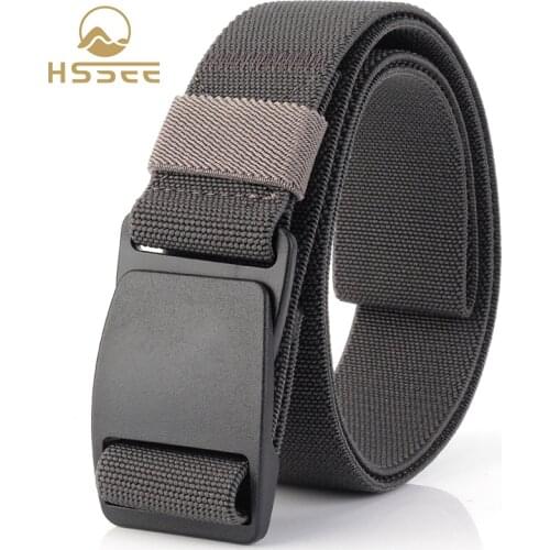HSSEE Metal-free Mens Elastic Belt Tough ABS Resin Quick Release Buckle High Quality Elastic Fiber Belt For Jeans Hiking Belt