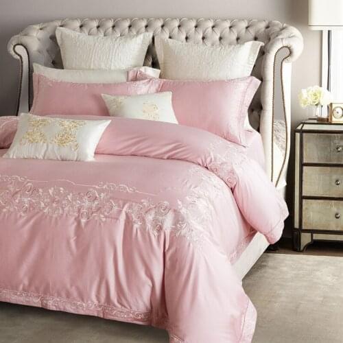 Luxury Embroidery pink 100S Egyptian cotton Bedding sets Queen King Royal Duvet cover Bed sheet set Pillowcases 4/6pcs
