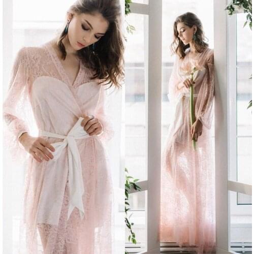 Pink Lace Bridal Dresses with Lining Baby Shower Gown for Photoshoot Boudoir Lingerie Tulle Bathrobe Nightwear Babydoll Robe