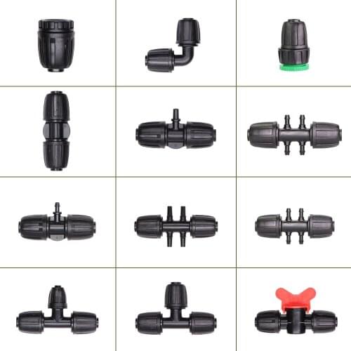 Garden Water Connector 16mm PE Tubing to 8/11mm 4/7mm 3/5mm Reduce Tee Coupling Adapter Equal Shut Off End Plug Irrigation