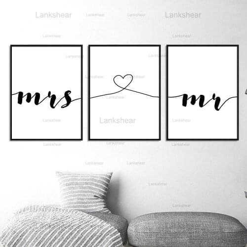 Mr Mrs Family Simple Quotes Wall Art Canvas Poster Minimalist Print Couple Anniversary Painting Picture for Living Room Decor